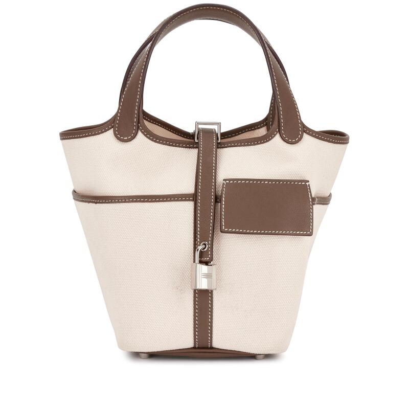 Hermes Etoupe Swift and Ecru Toile Goeland Cargo Picotin Lock 18 Palladium Hardware, 2024