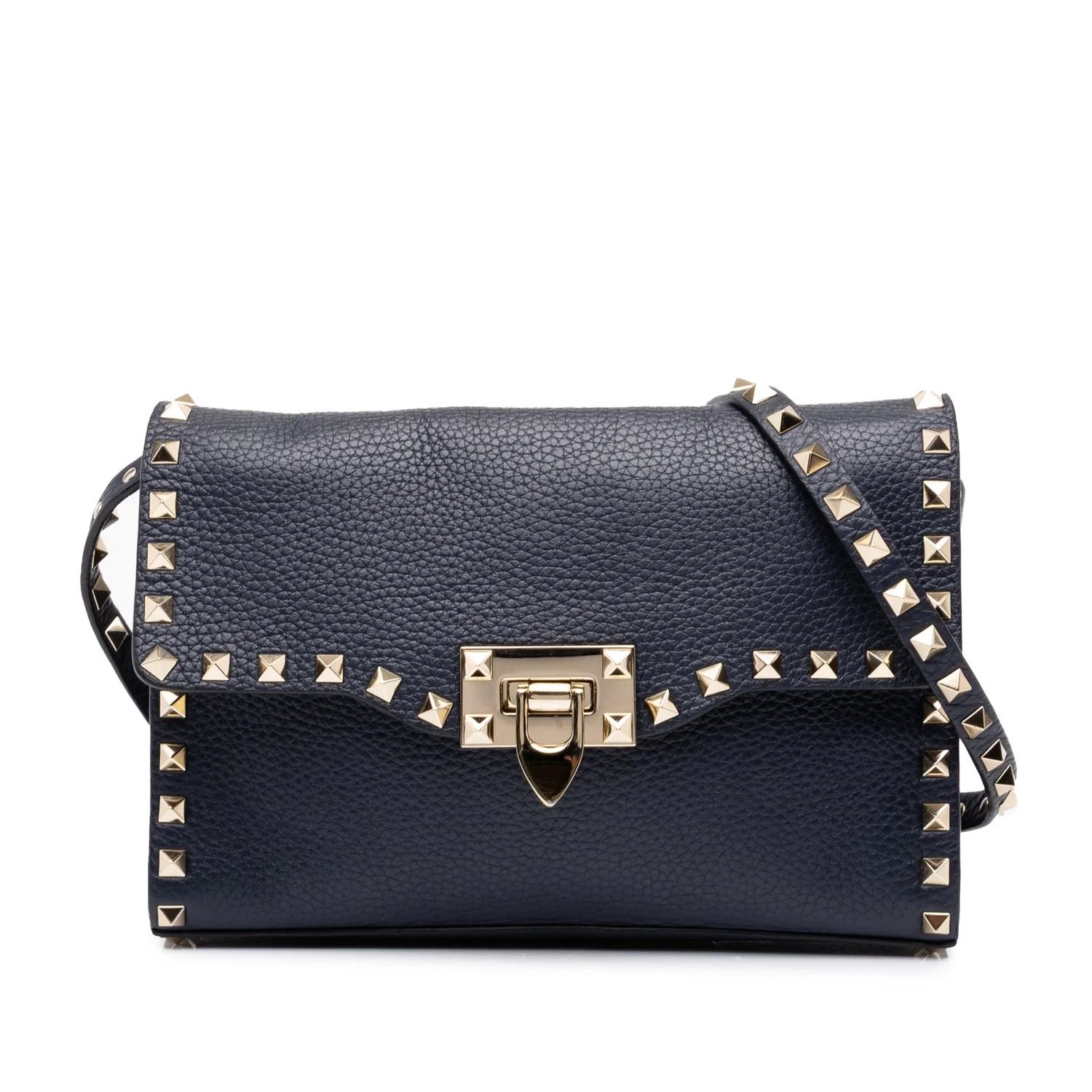 Medium Pebbled Calfskin Rockstud Flip Lock Crossbody