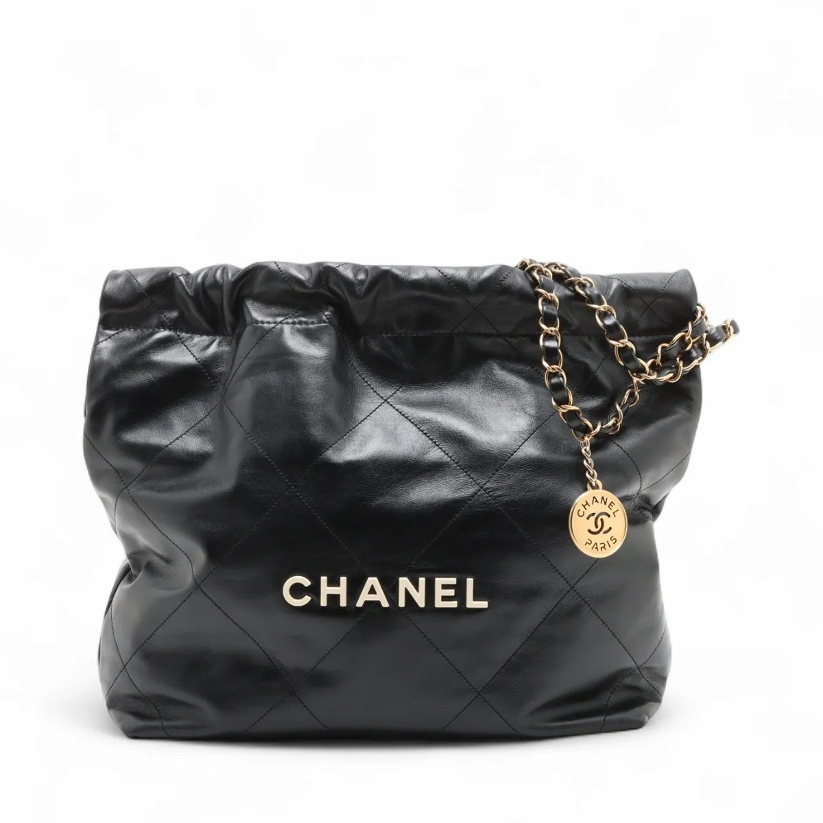 Chanel Chanel 22 Small shiny calfskin Chain Shoulder Bag Black Gold Metal Fittin