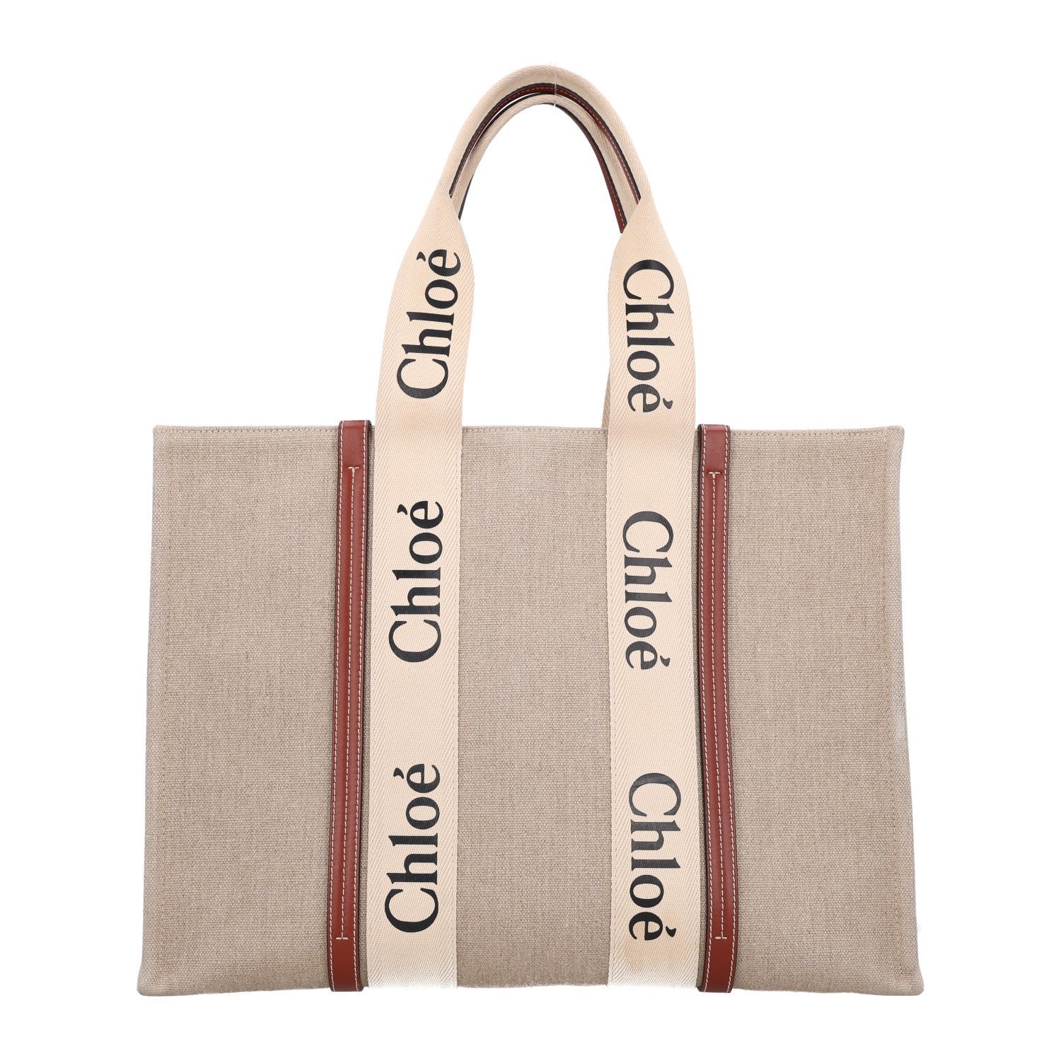 Chloe Cotton Calfskin Large Woody Ribbon Tote White Brown
