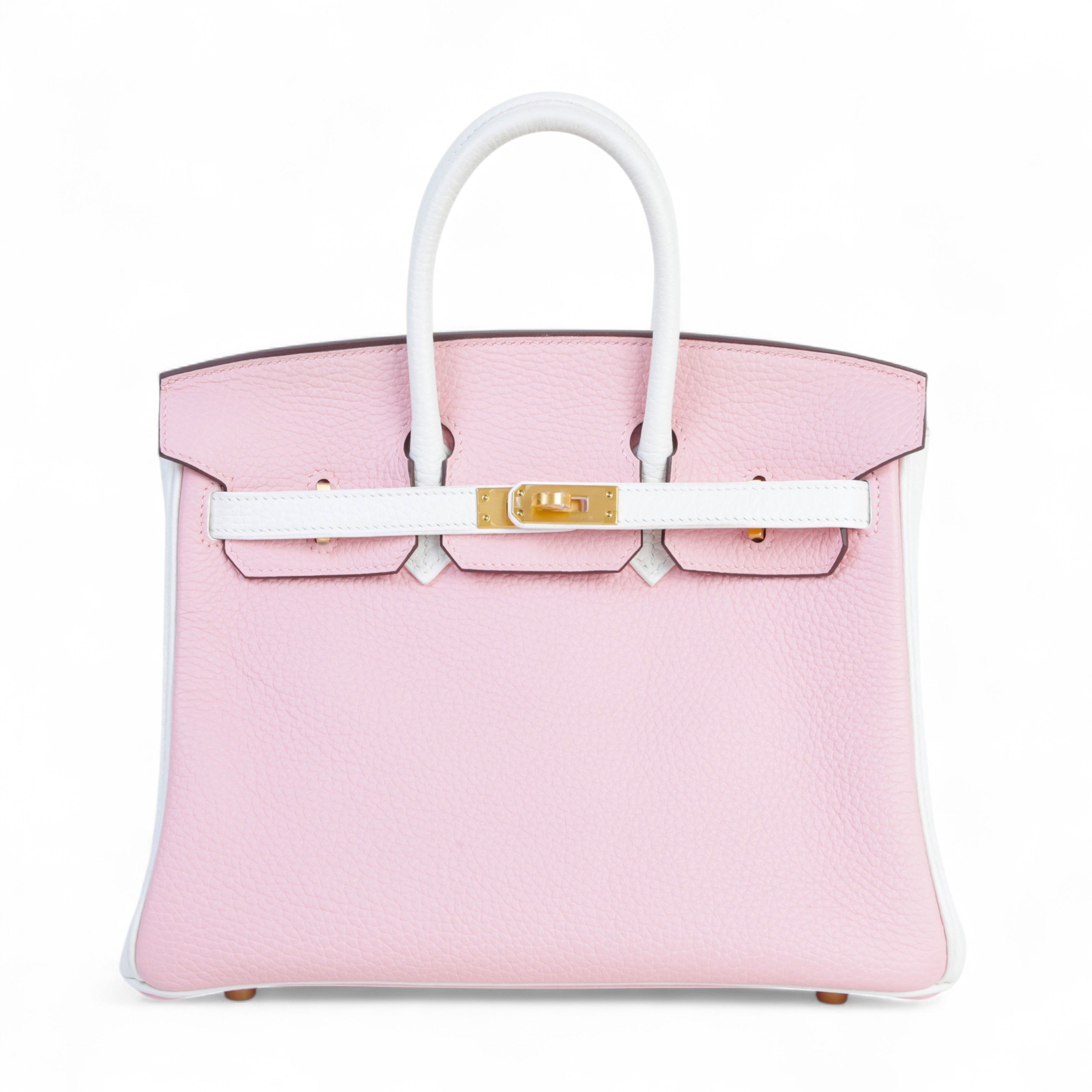 Hermes Excellent ( Rank SA ) HERMÈS Special Order Birkin 25 Rose Sakura (3Q) White (01) Clemence Brushed Gold hardware B (2023)