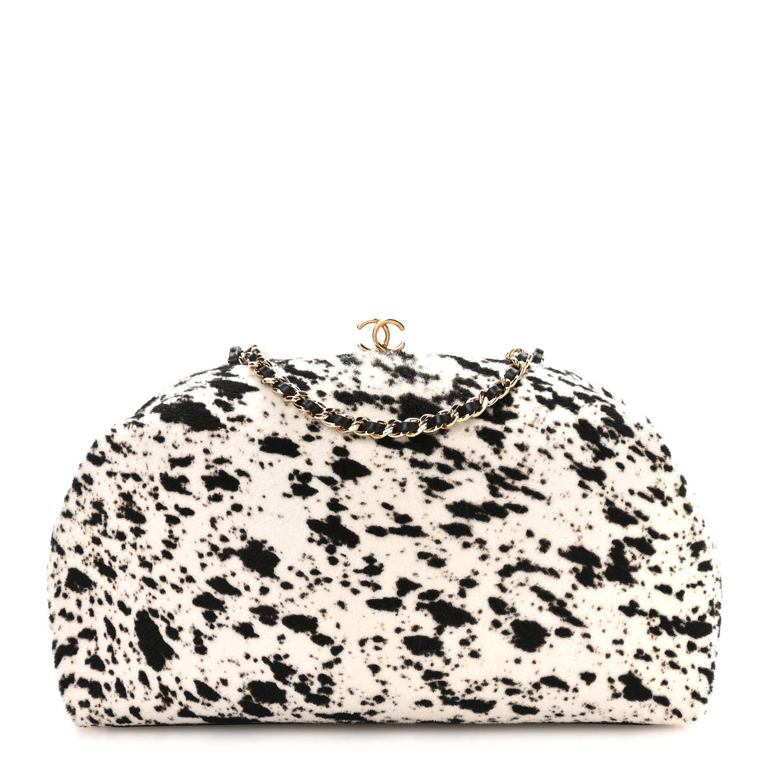 Chanel Lambskin Pony Hair Printed Clutch With Chain Black White