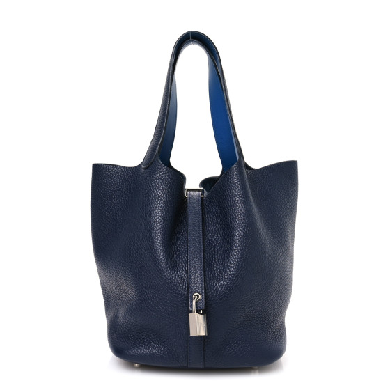 Hermes Taurillon Clemence Swift Eclat Picotin Lock 22 MM Bleu Nuit Bleu Zellige