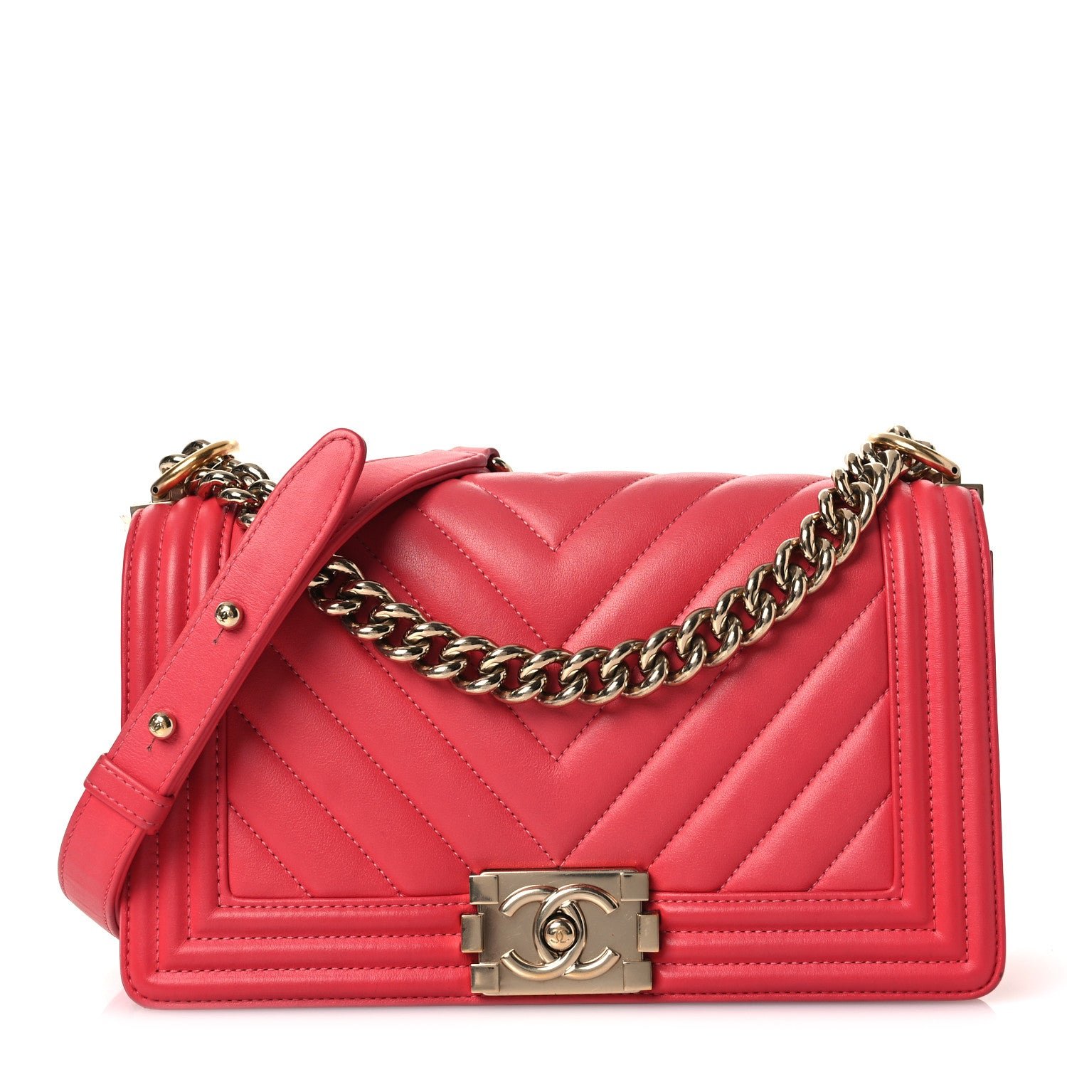 Chanel Calfskin Chevron Quilted Medium Boy Flap Pink