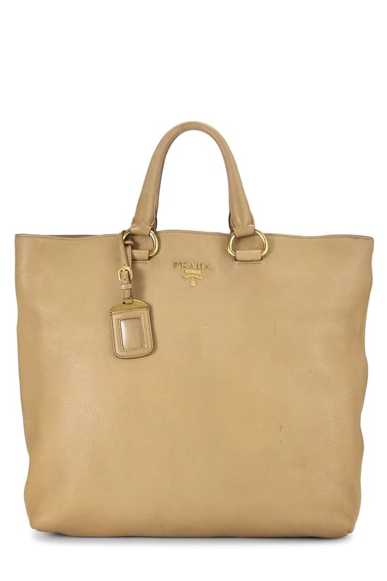 Beige Vitello Daino Shopping Tote Large