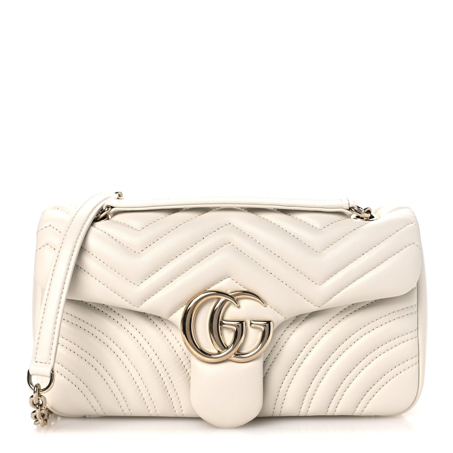 Gucci Lambskin Matelasse Medium GG Marmont Shoulder Bag White
