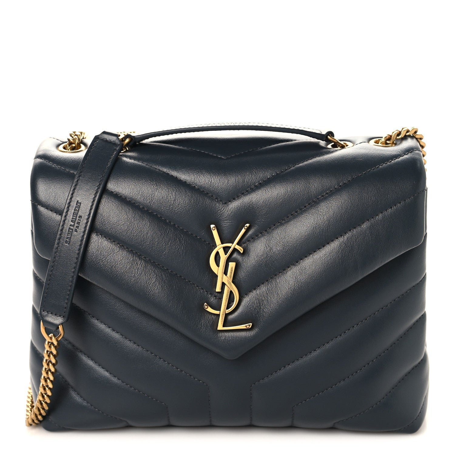Saint Laurent Calfskin Y Quilted Monogram Small Loulou Chain Satchel Dark Smog