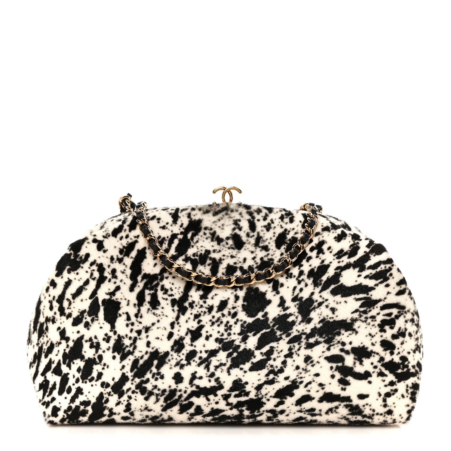 Chanel Lambskin Pony Hair Printed Clutch With Chain Black White