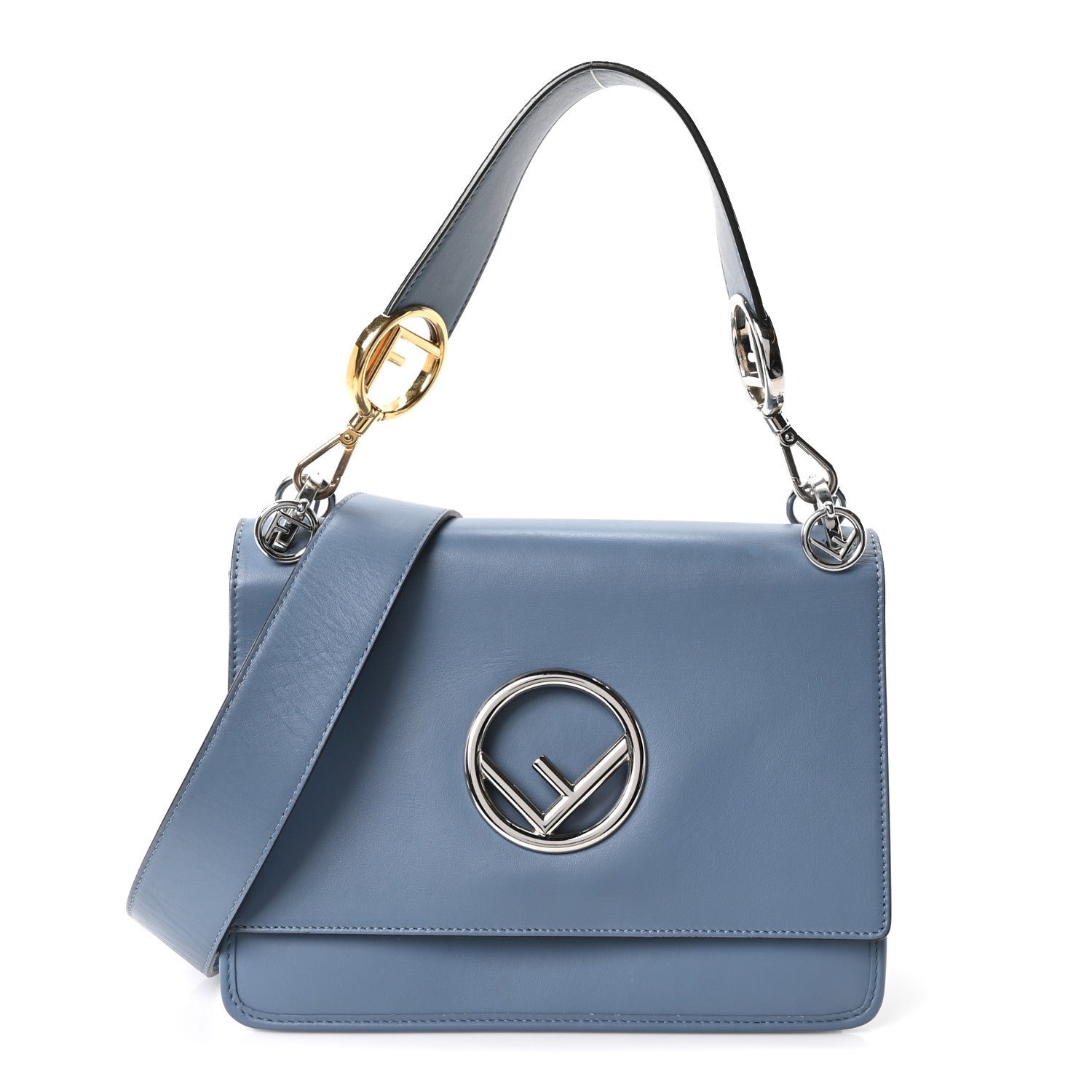 Fendi Vitello Century Opaco F is Fendi Kan I Shoulder Bag Ceruleo
