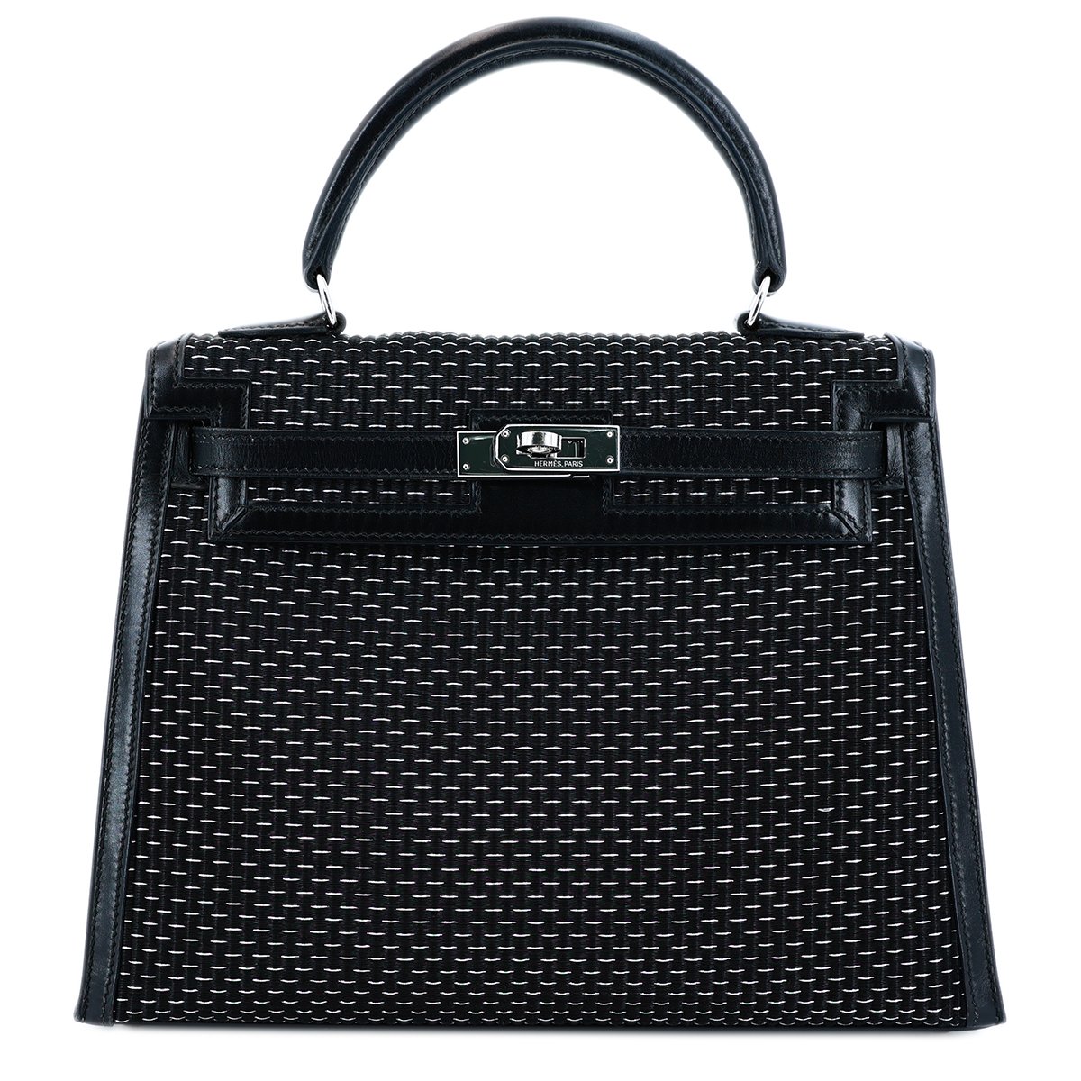 HERMÈS Limited Edition Kelly Crinoline 25 Sellier handbag in Black and Silver Crinoline with Palladium hardware