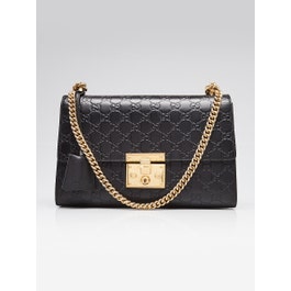 Gucci Gucci Black Guccissima Leather Padlock Medium Shoulder Bag