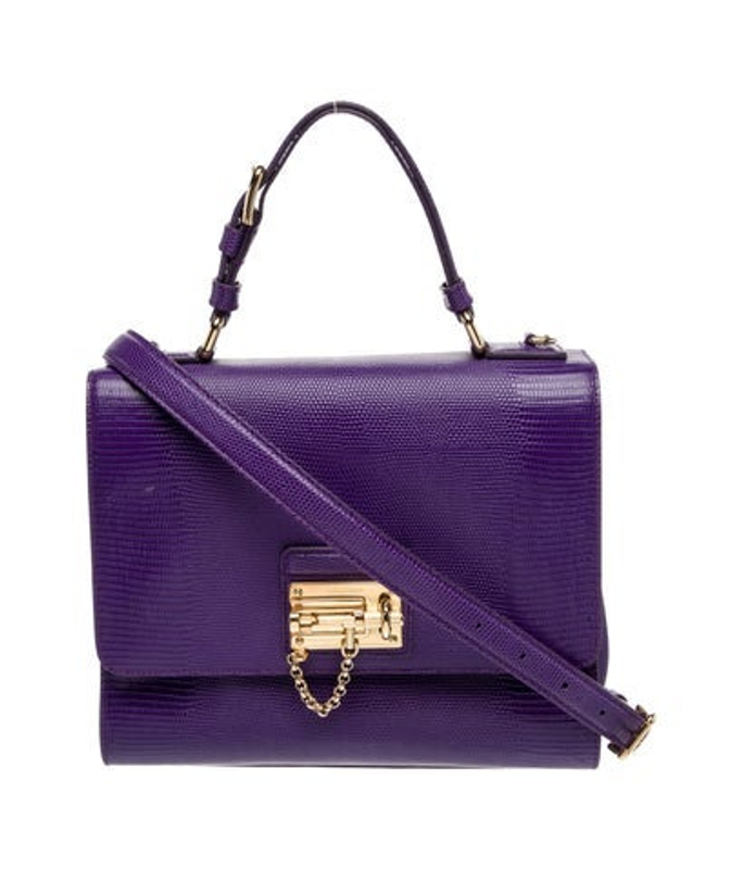 Dolce & Gabbana Gabbana Leather Purple Lizard Embossed Leather Miss Monica Top Handle Bag Medium
