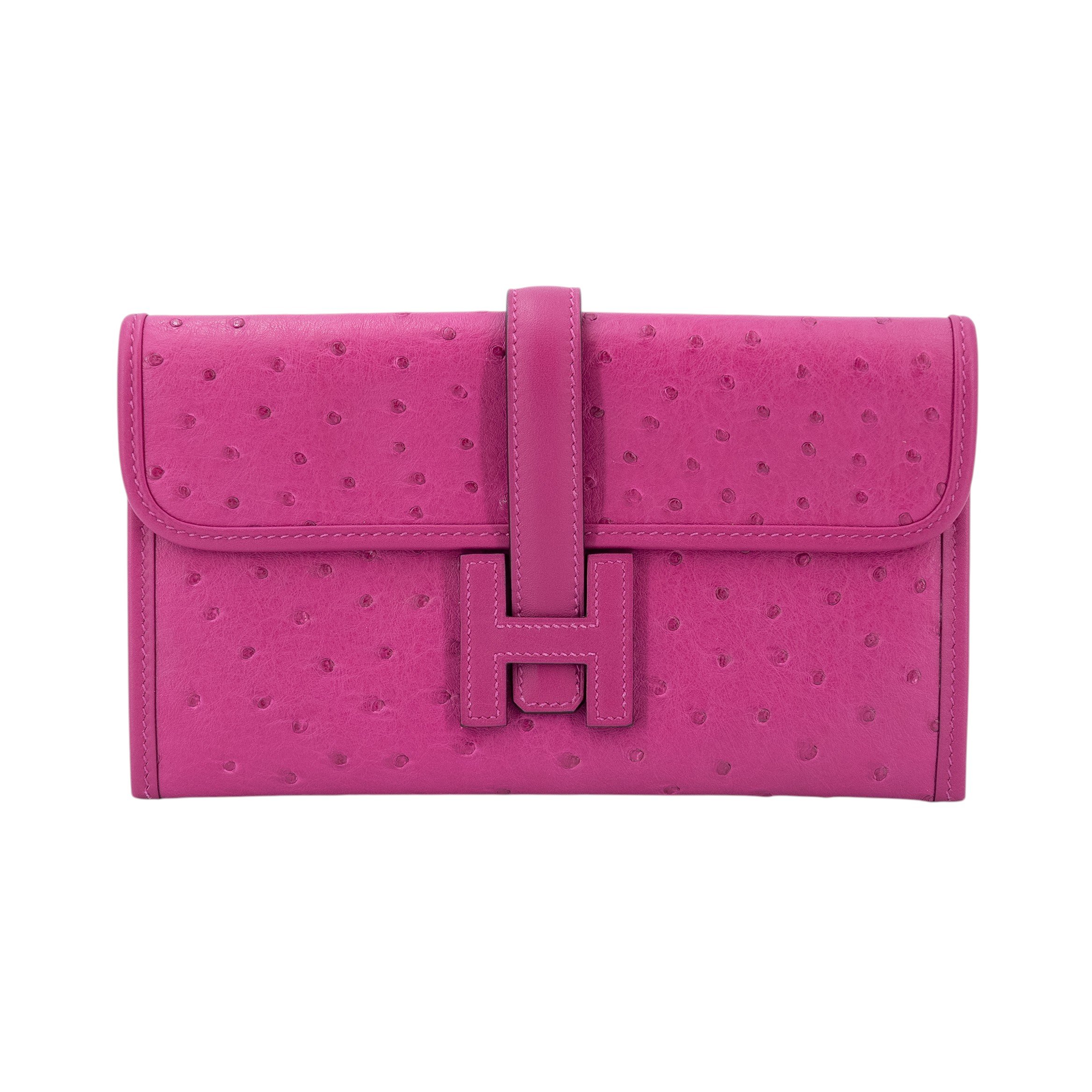 Very Good ( Rank A) HERMÈS Jige Duo Clutch bag Rose Purple (L3) Ostrich D (2019)