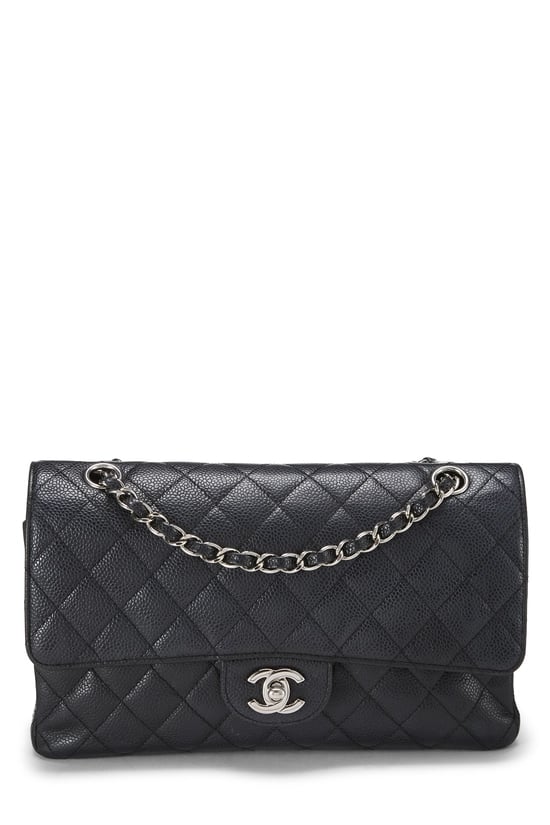 Black Quilted Caviar Classic Double Flap Medium