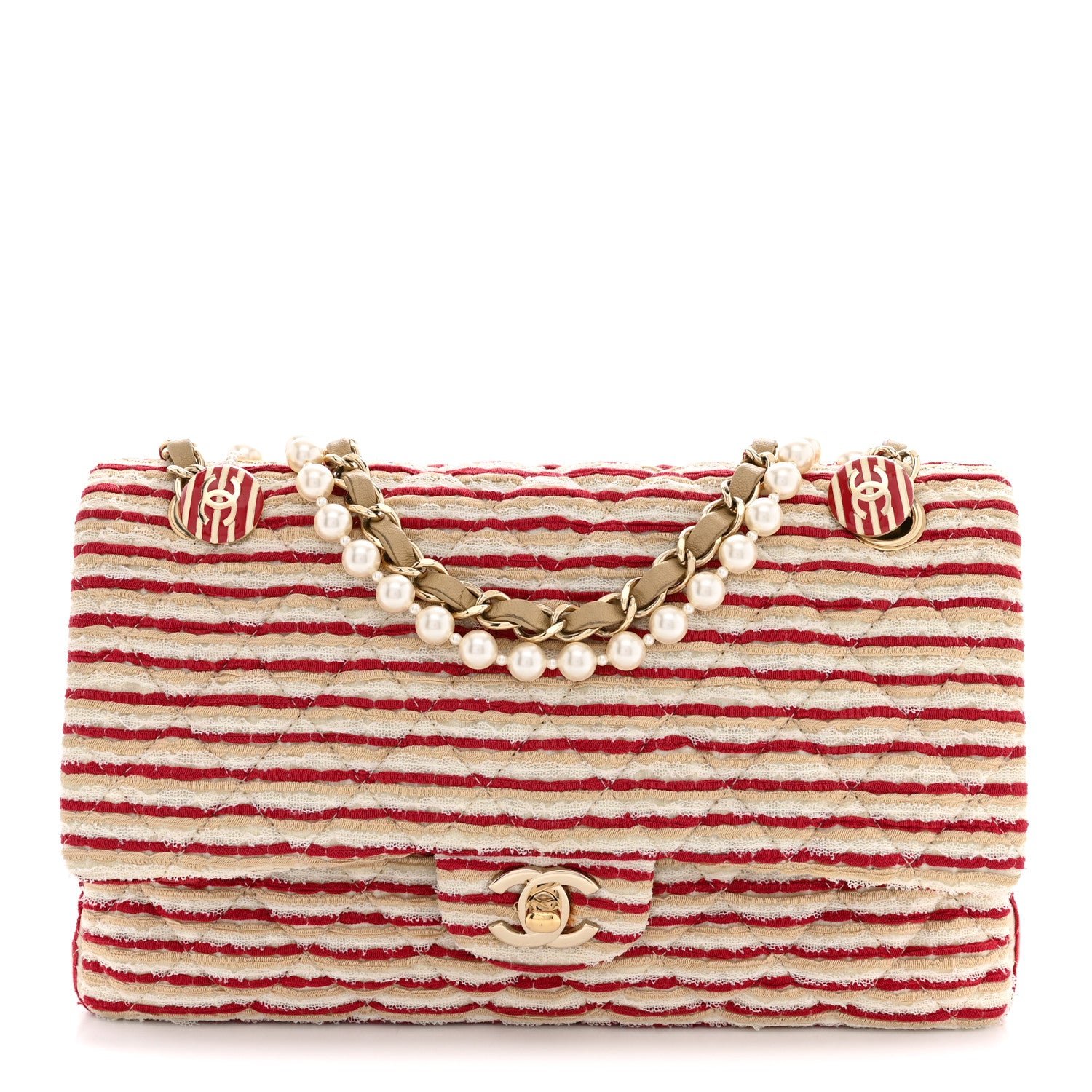 Chanel Jersey Quilted Medium Coco Sailor Flap Red White