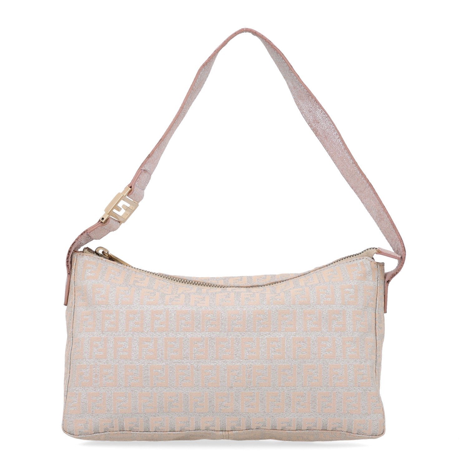 Fendi Metallic Jacquard Zucchino Vitello Pochette Cipria Argento Grigio