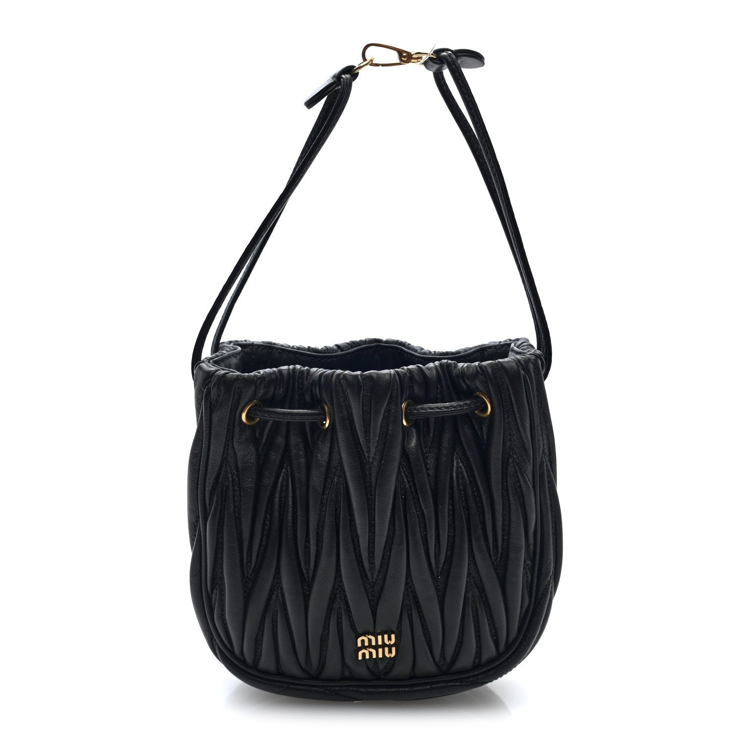 Miu Miu Nappa Matelasse Mini Drawstring Bucket Bag Black