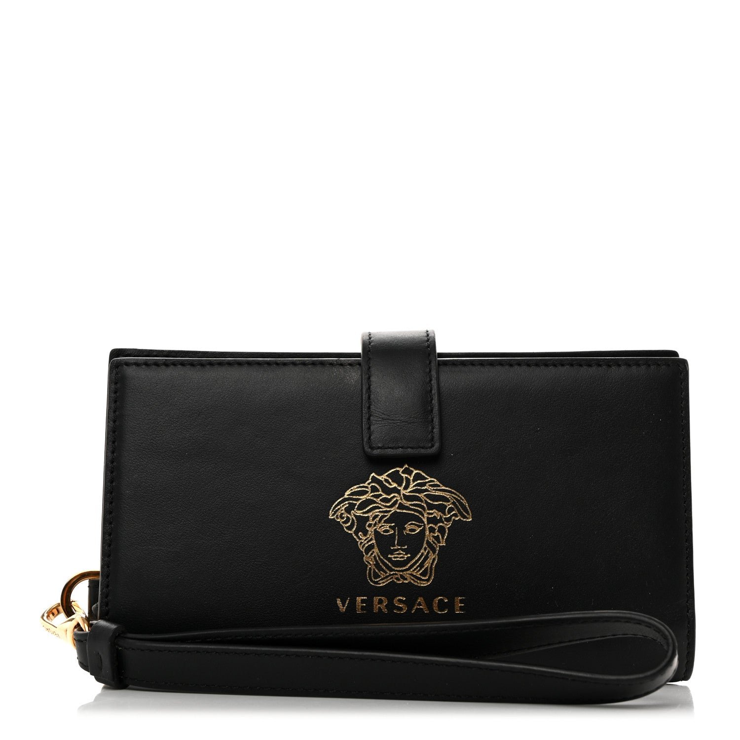 Versace Vitello Medusa Iphone Wristlet Wallet Black