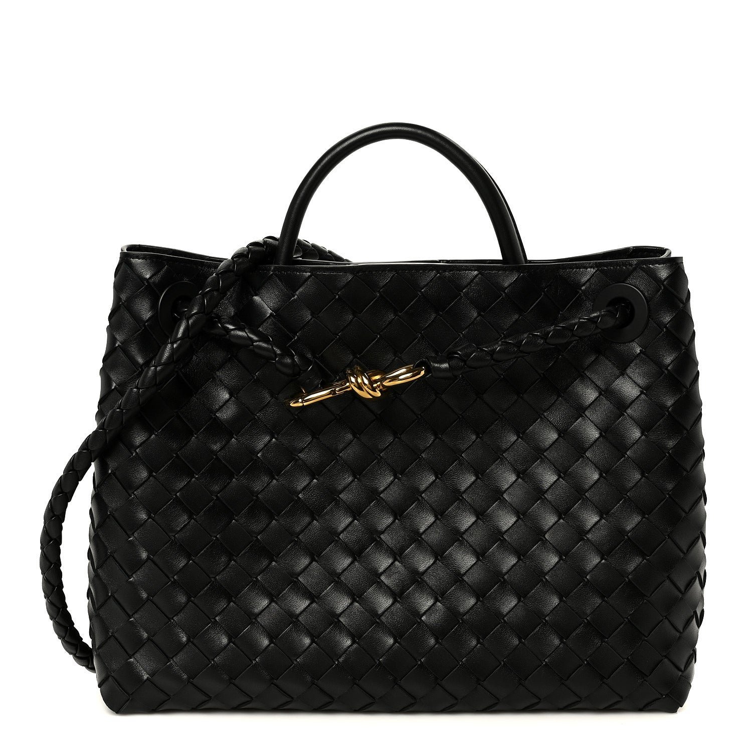 Bottega Veneta Nappa Intrecciato Medium Andiamo Shoulder Bag Black