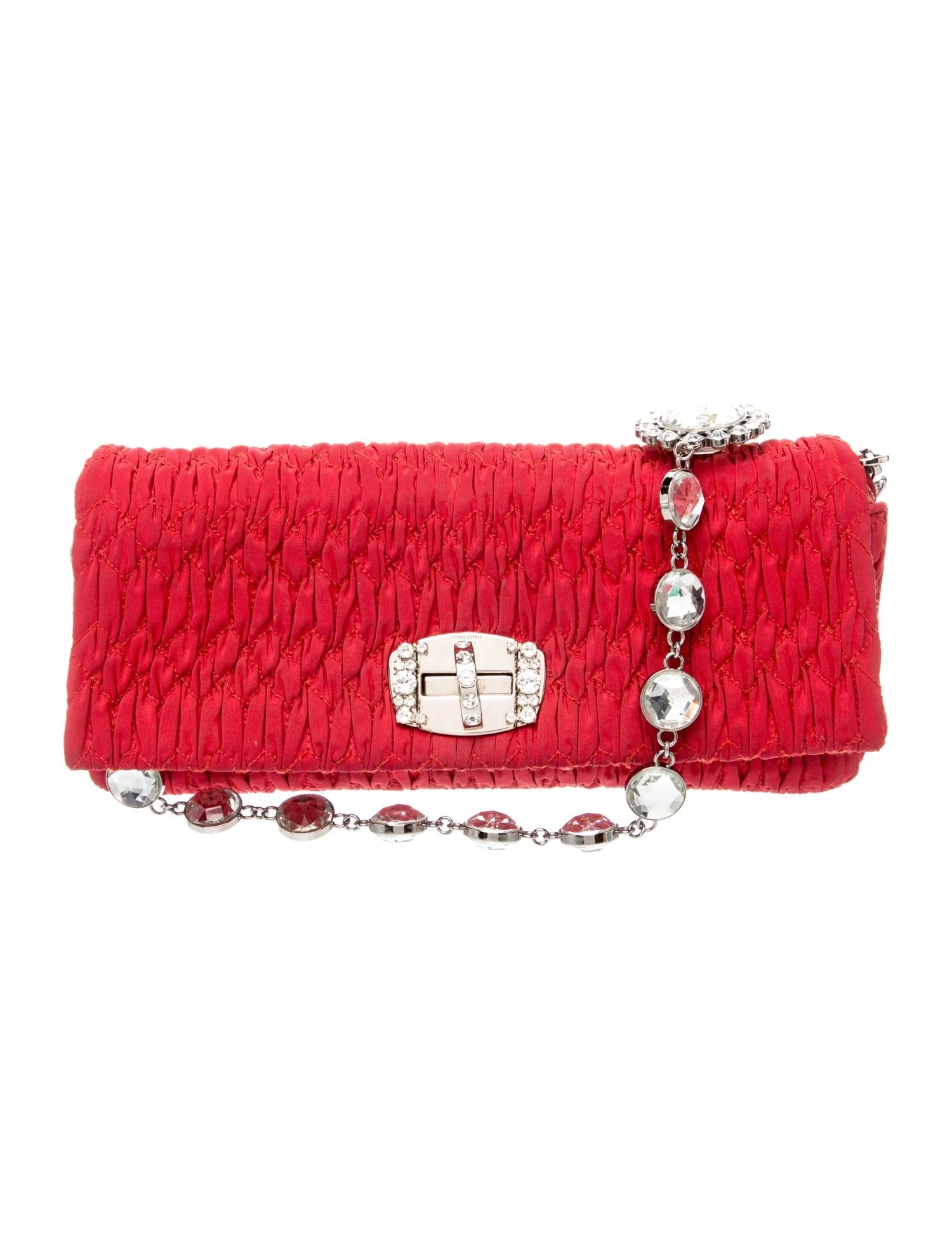 Miu Miu Nylon Matelassé Crystal Flap Bag East West