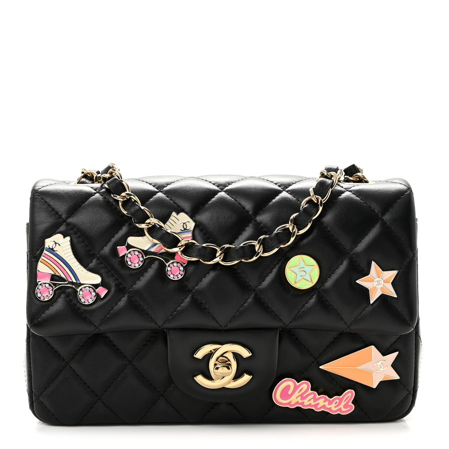Chanel Lambskin Quilted Hollywood Charms Mini Rectangular Flap Black