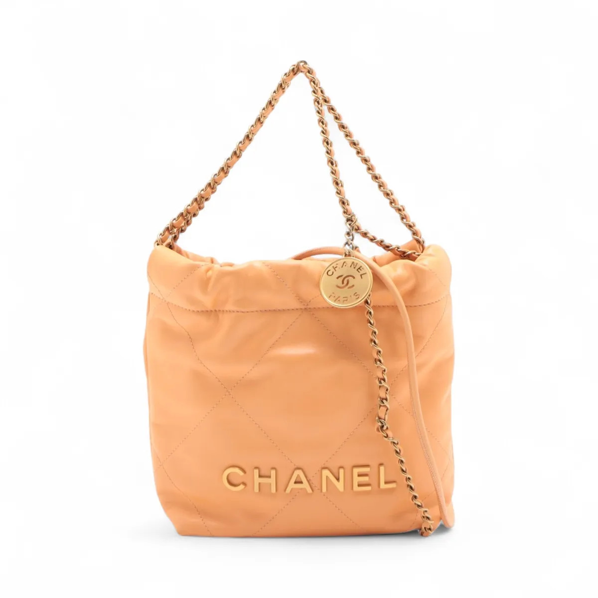 Chanel Chanel 22 mini shiny calfskin Chain Shoulder Bag Orange Gold Metal Fittin