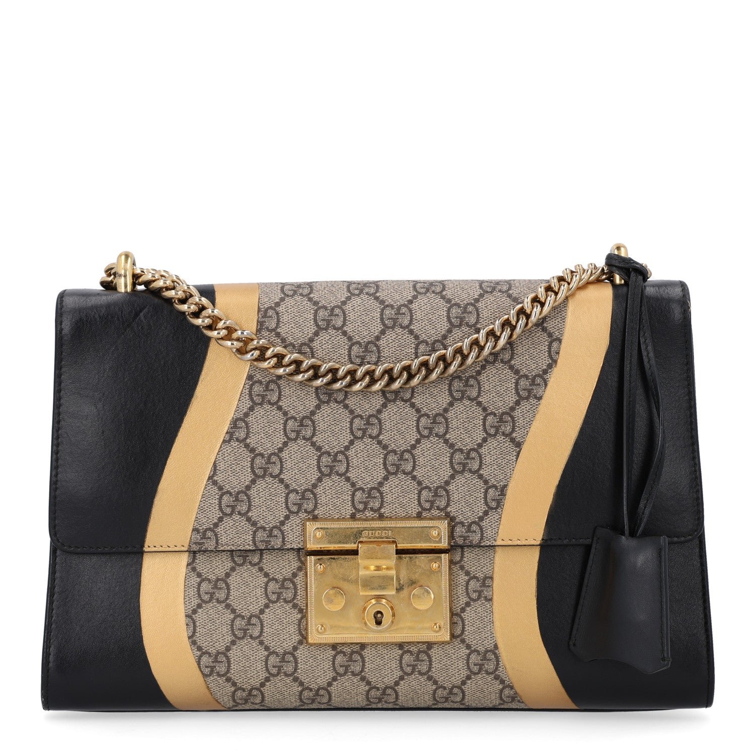 Gucci Calfskin GG Supreme Monogram Medium Padlock Shoulder Bag Black Gold
