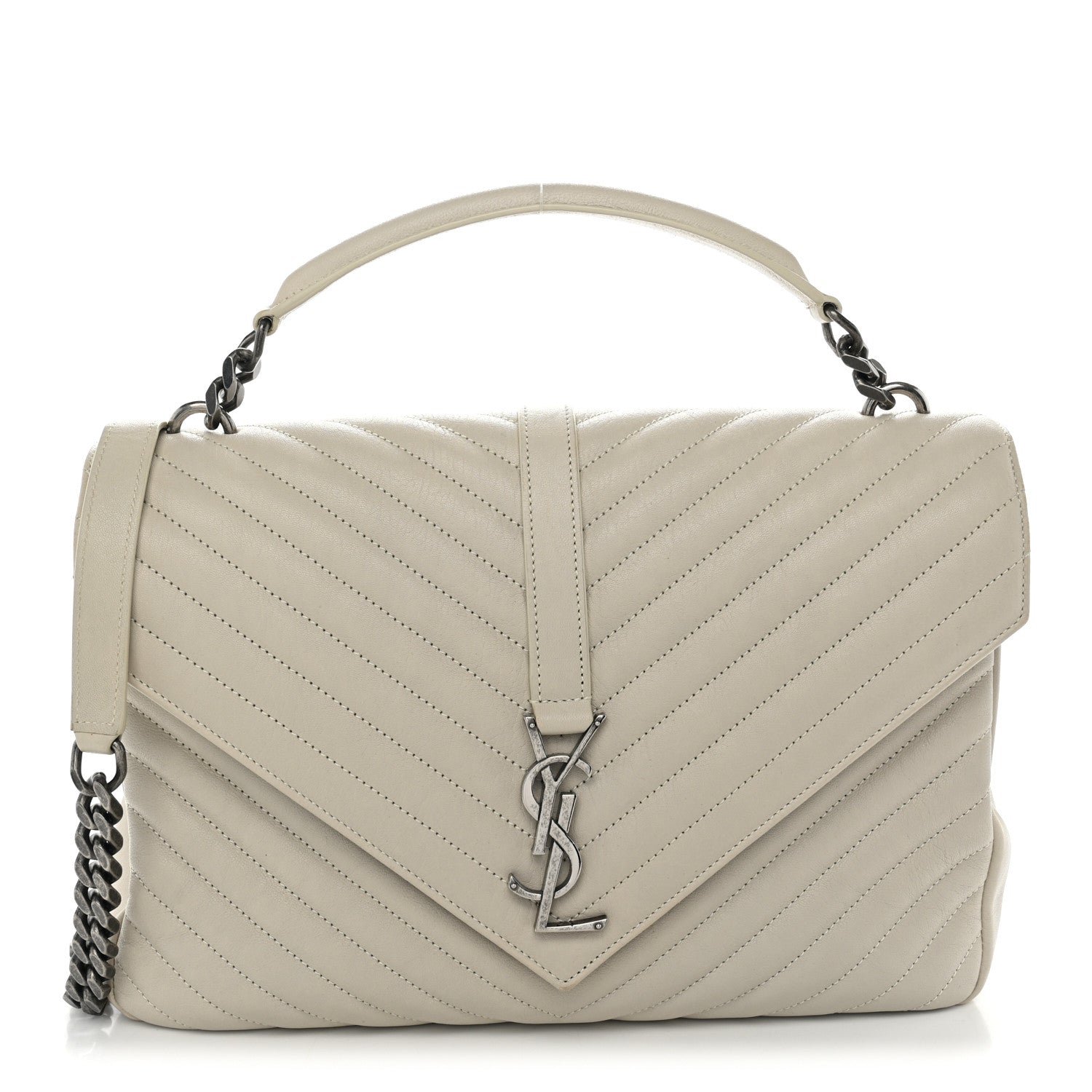 Saint Laurent Sheepskin Matelasse Large Monogram College Satchel Light Grey