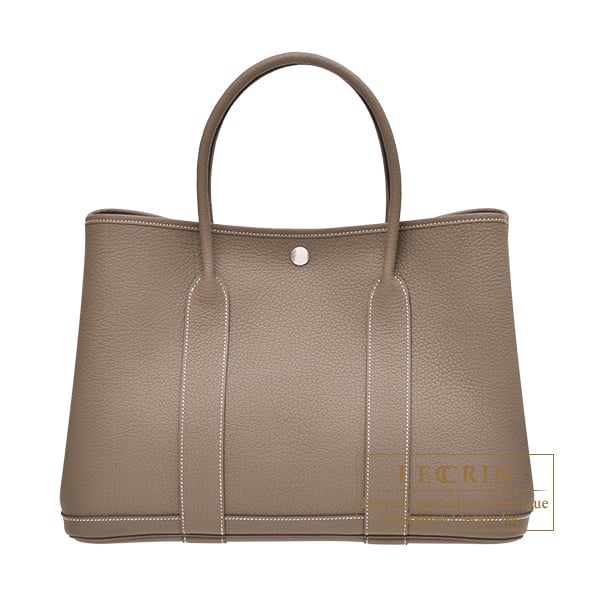Hermes Garden Party bag 36/PM Etoupe grey Negonda leather Silver hardware