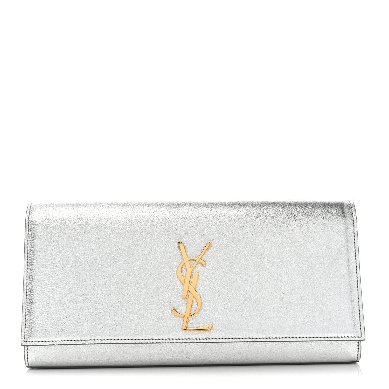 Saint Laurent Textured Metallic Calfskin Classic Monogram Cassandre Clutch Silver