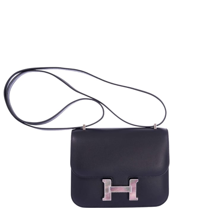 Hermes Hermès Constance 18 Black Sombrero leather Mother of Pearl Hardware