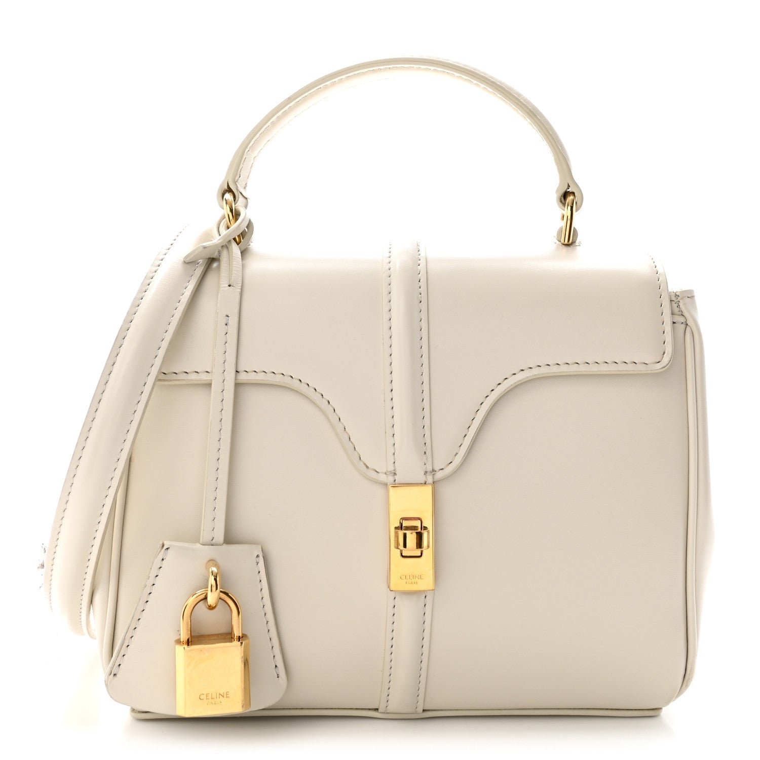 Celine Satinated Calfskin Mini 16 Top Handle Bag White Cotton