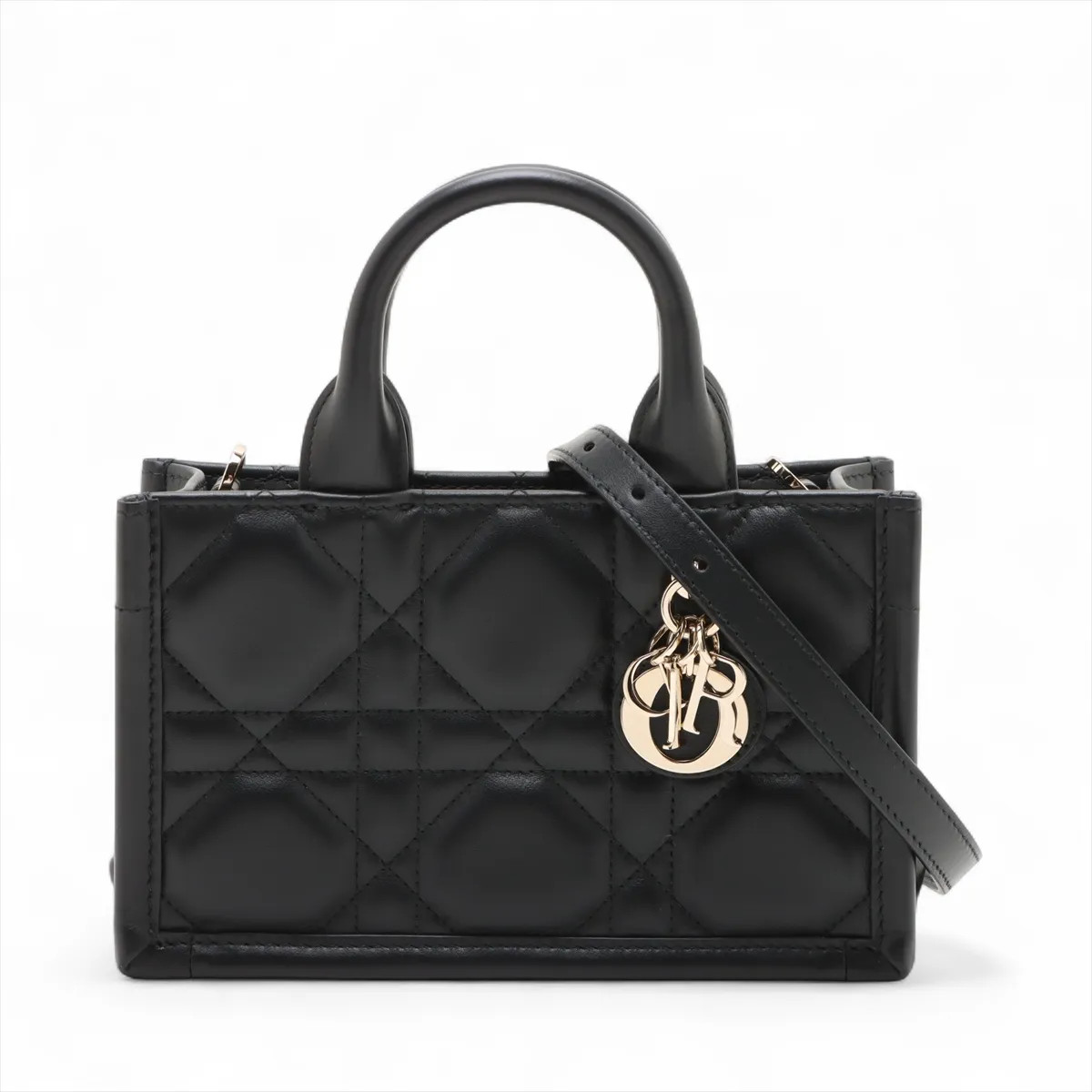 Christian Dior Macrocanage Mini book tote Leather 2 Way Handbag Black