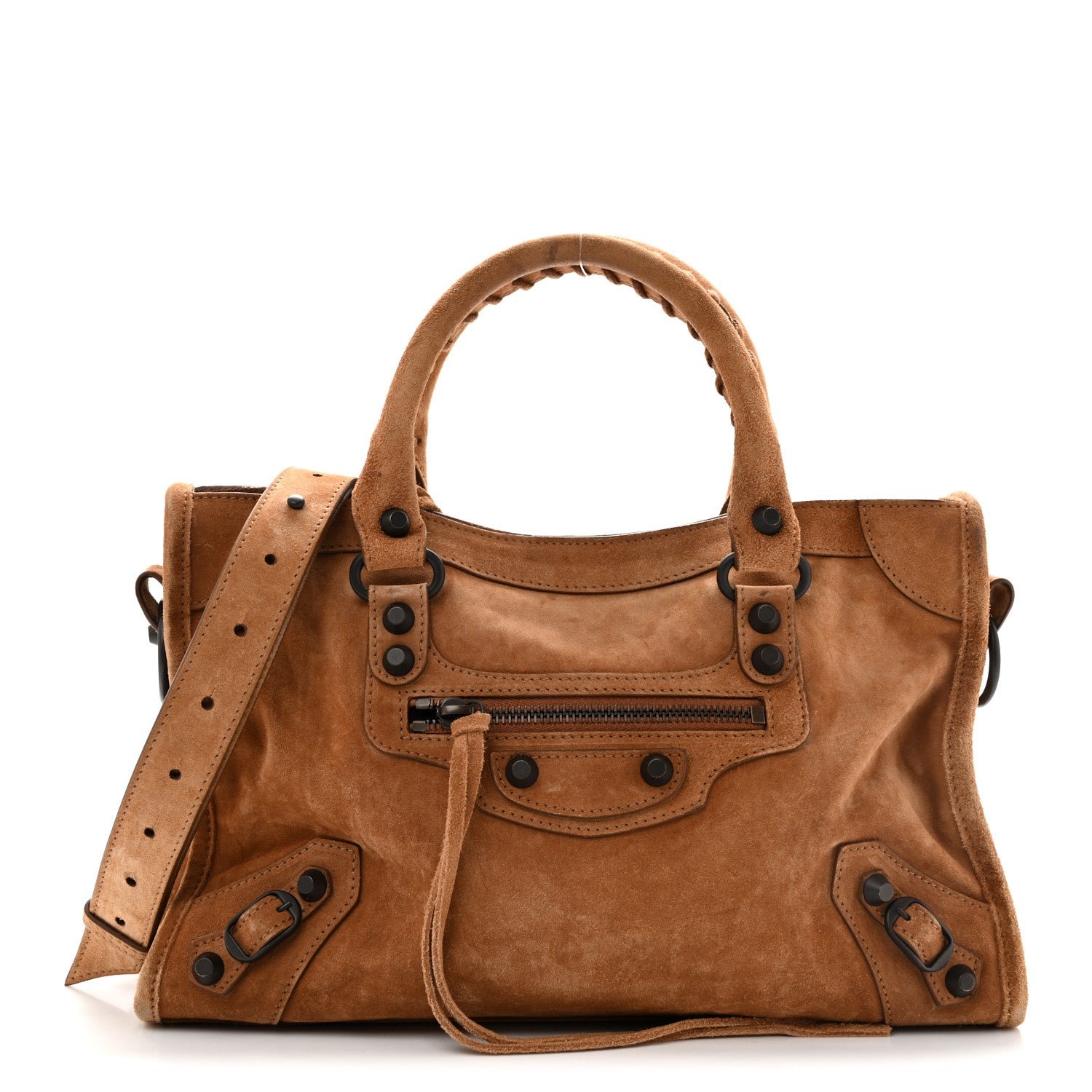 Balenciaga Waxed Suede Calfskin Classic Hardware Small Le City Camel