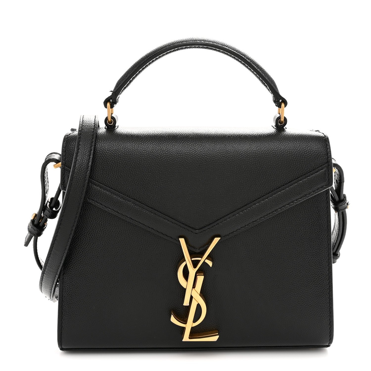 Saint Laurent Grain de Poudre Mini Classic Monogram Cassandra Top Handle Black