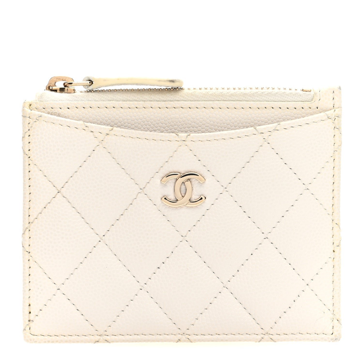 Chanel Caviar Quilted CC Zip Card Holder White