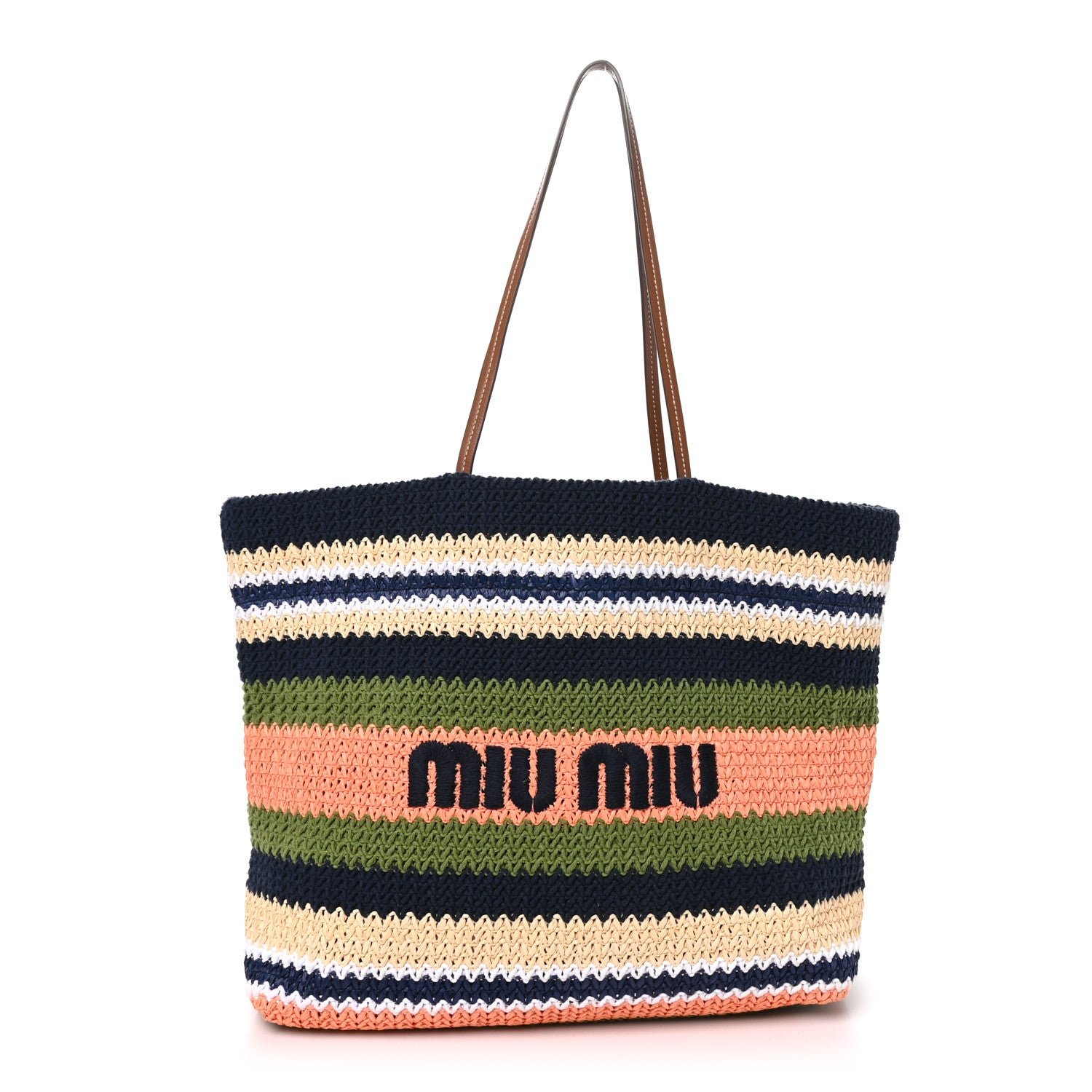 Miu Miu Raffia Crochet Stripe Tote Bag Blue Edera Tulipano