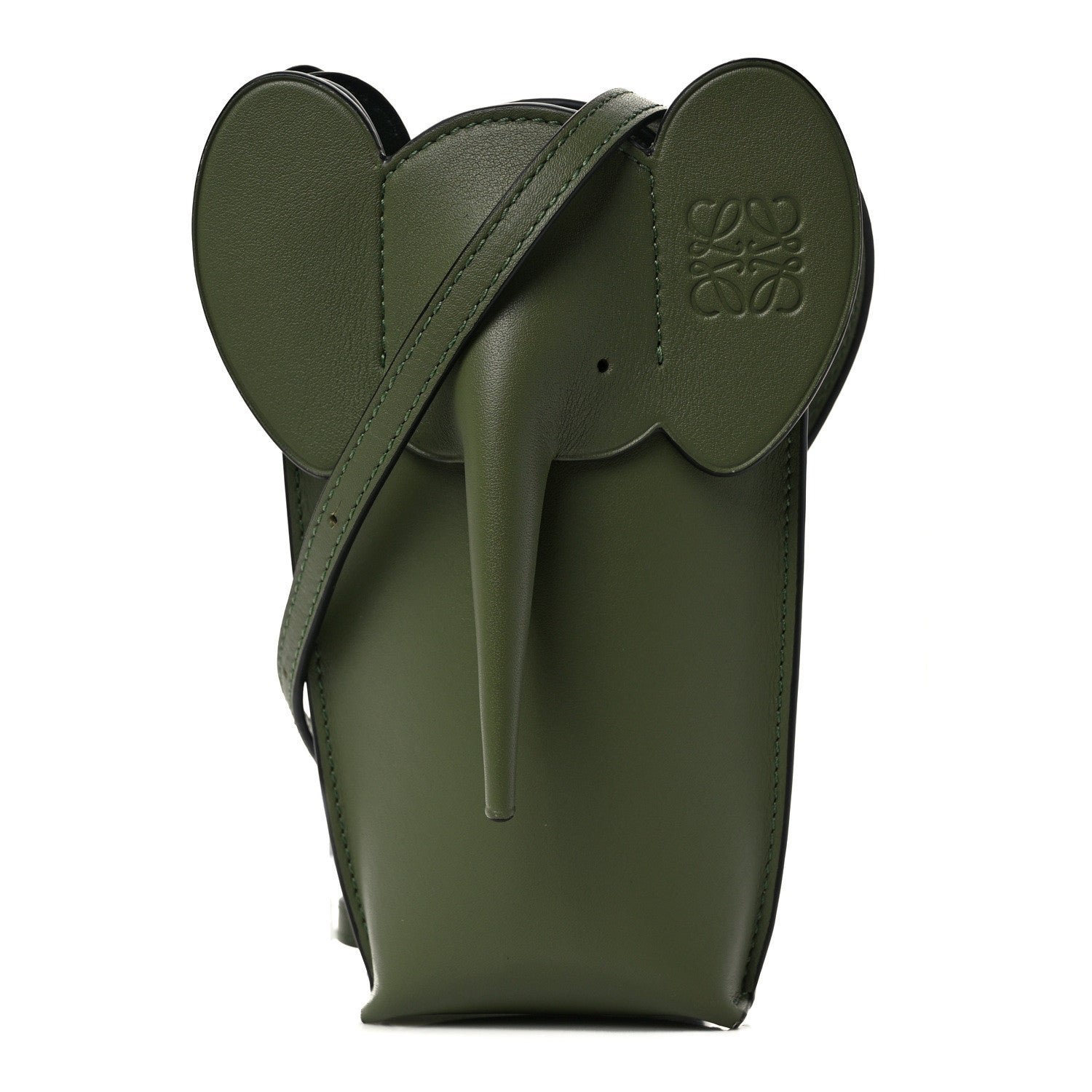 Loewe Calfskin Elephant Pouch Crossbody Bag Avocado