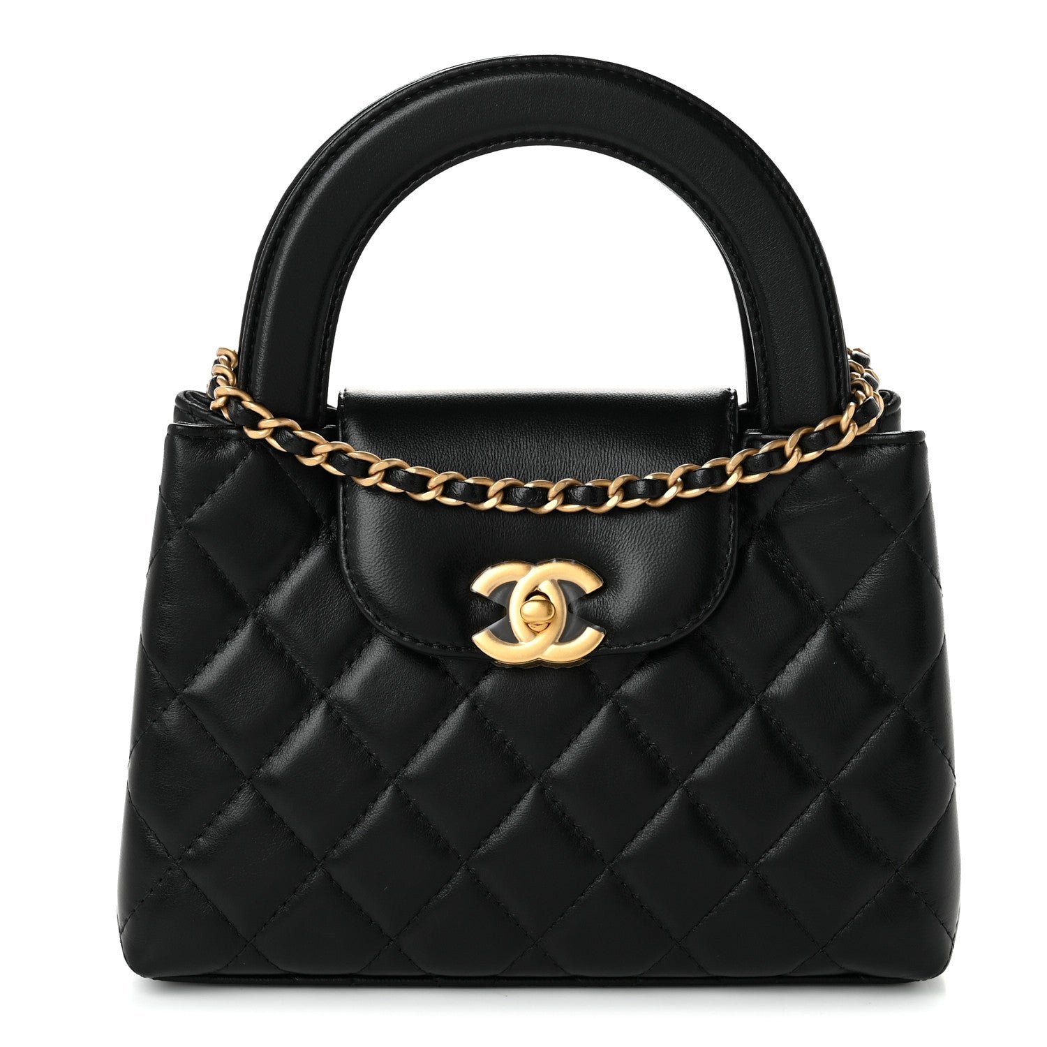 Chanel Shiny Aged Calfskin Quilted Nano Kelly Shopper Black