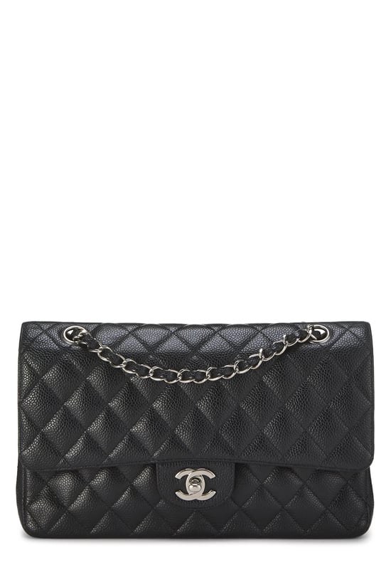 Black Quilted Caviar Classic Double Flap Medium