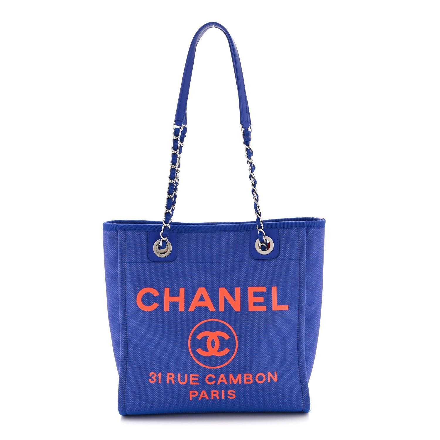 Chanel Mixed Fibers Mini Deauville Tote Blue Orange