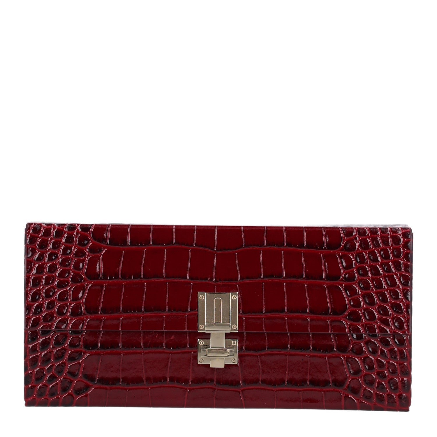 Tom Ford Calfskin Crocodile Embossed T-Latch Clutch Ruby Red