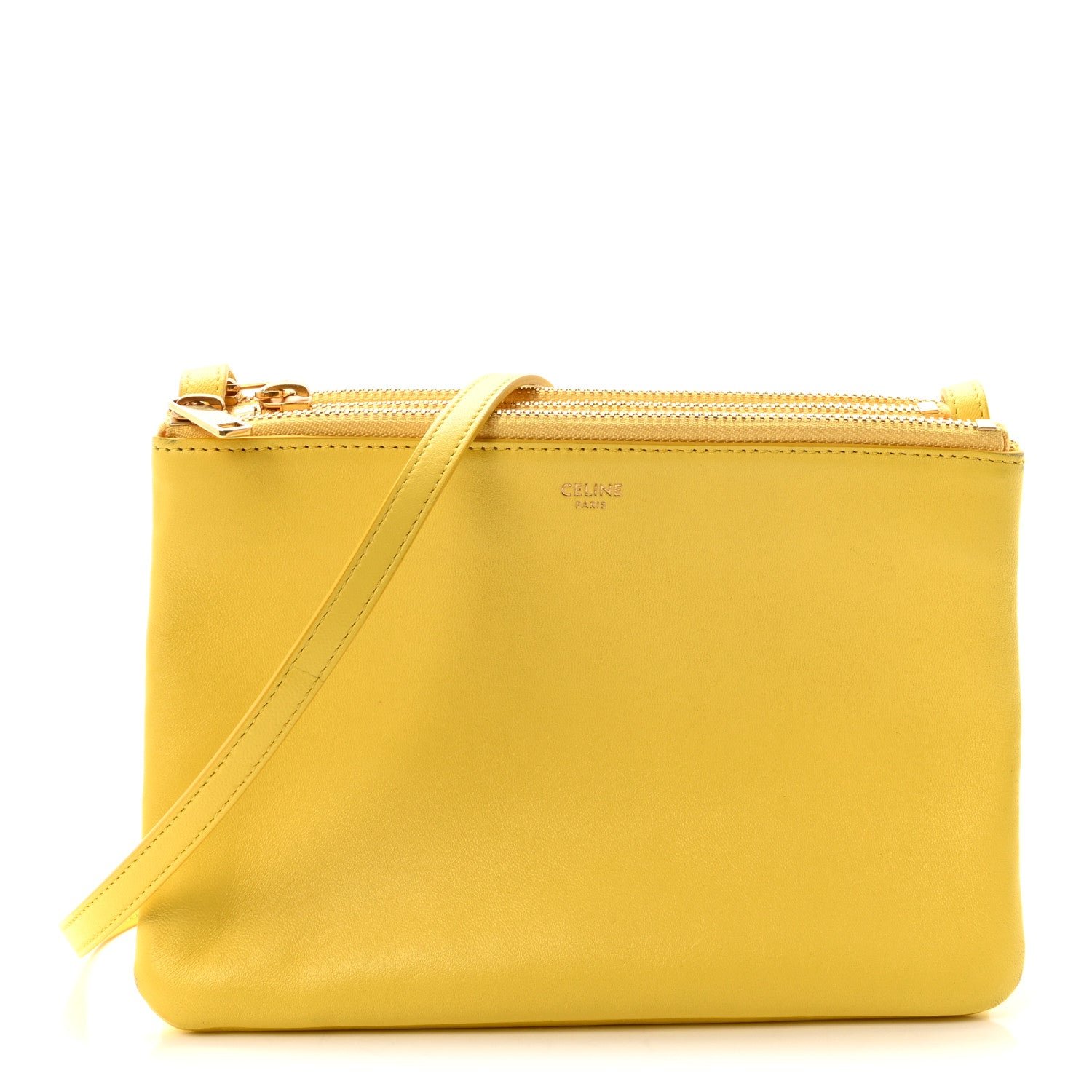 Celine Lambskin Small Trio Crossbody Bag Citron