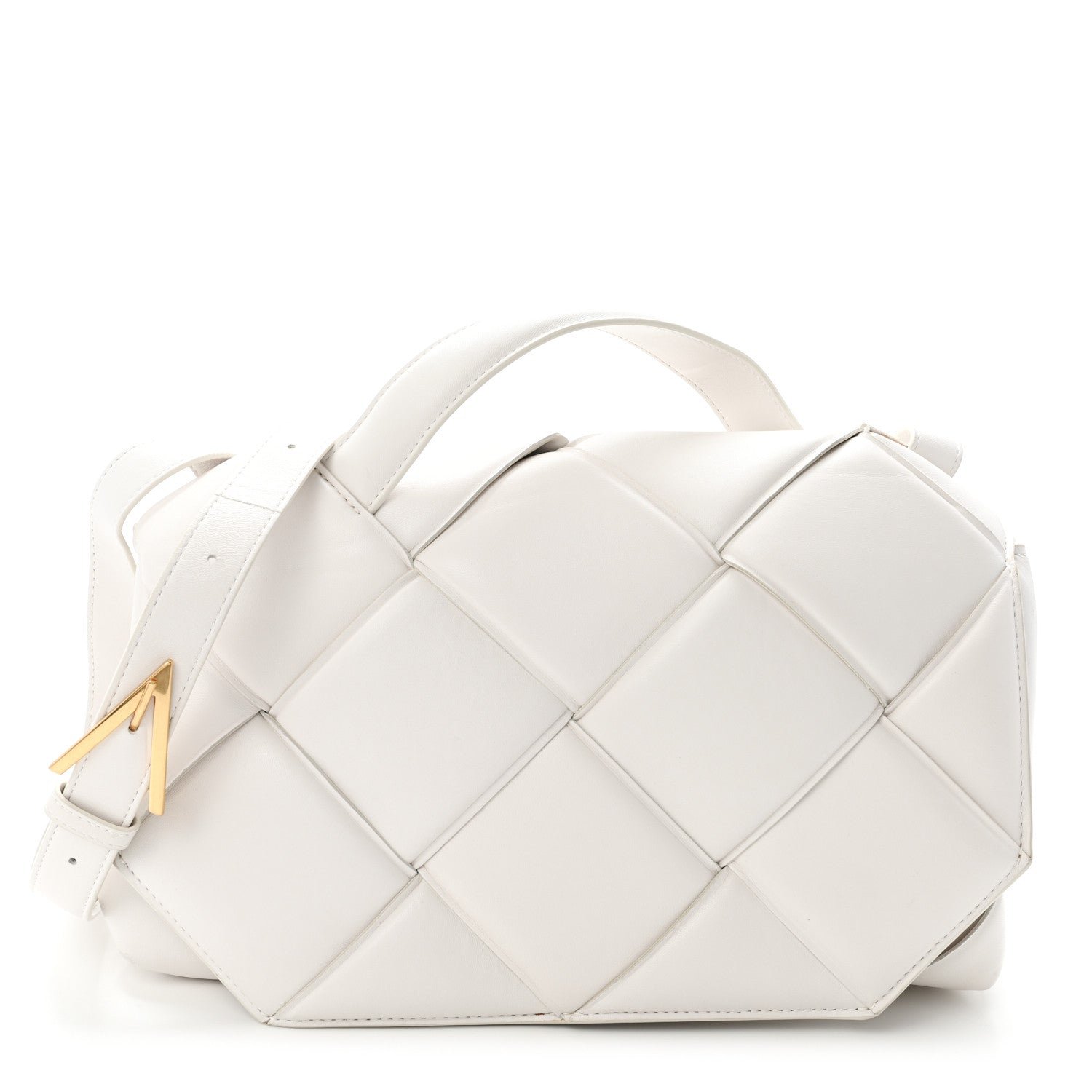 Bottega Veneta Nappa Intreccio Padded Top Handle Shoulder Bag White