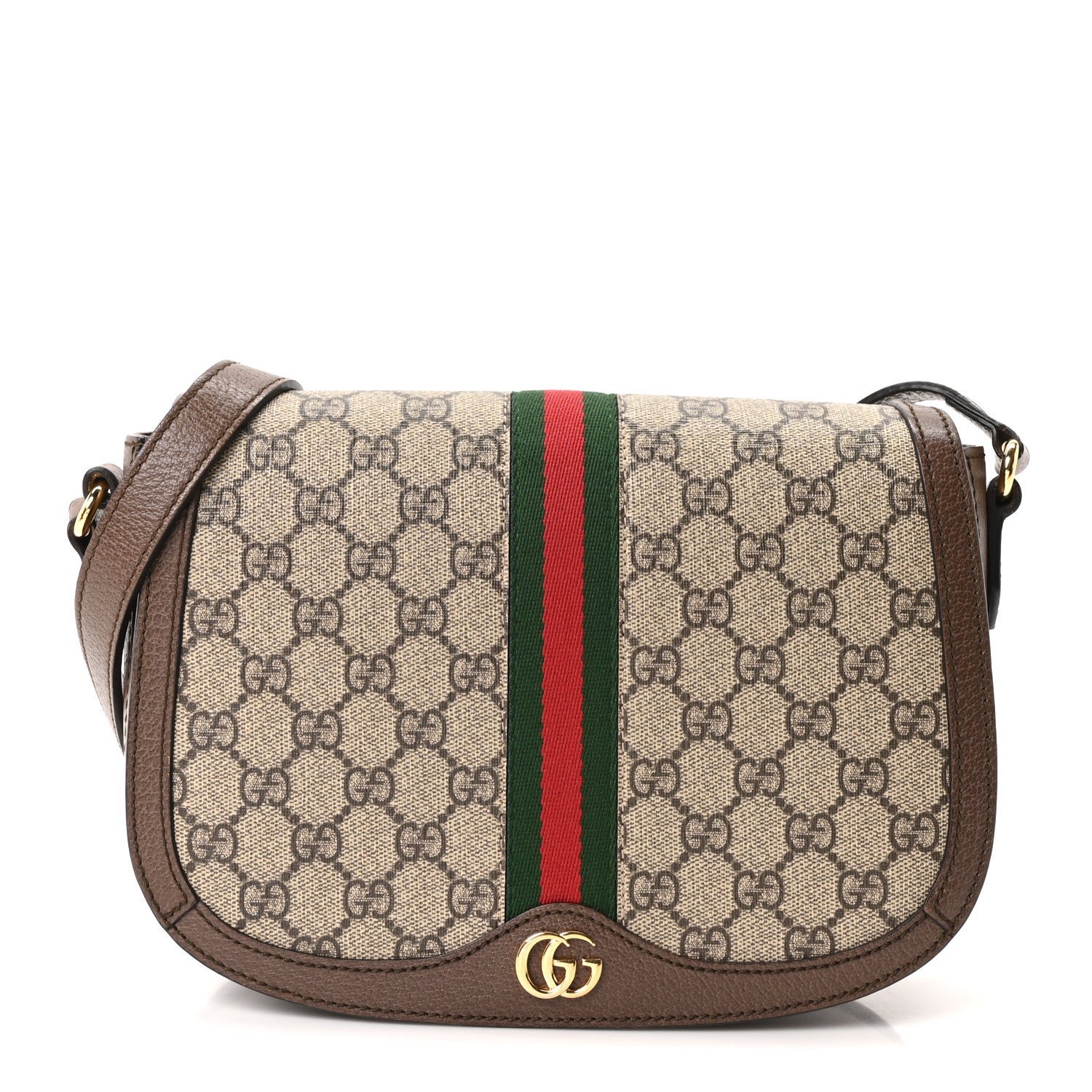 GG Supreme Monogram Web Small Ophidia Flap Messenger Bag Brown