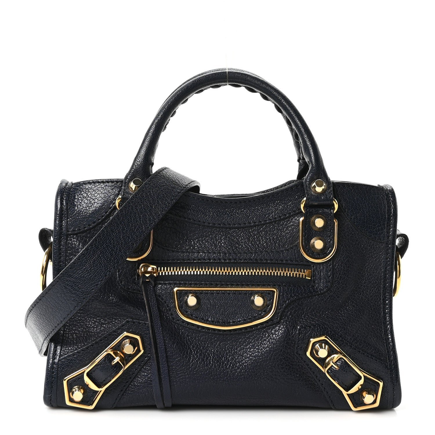 Balenciaga Chevre Gold Metallic Edge Hardware Mini City Bleu Nuit