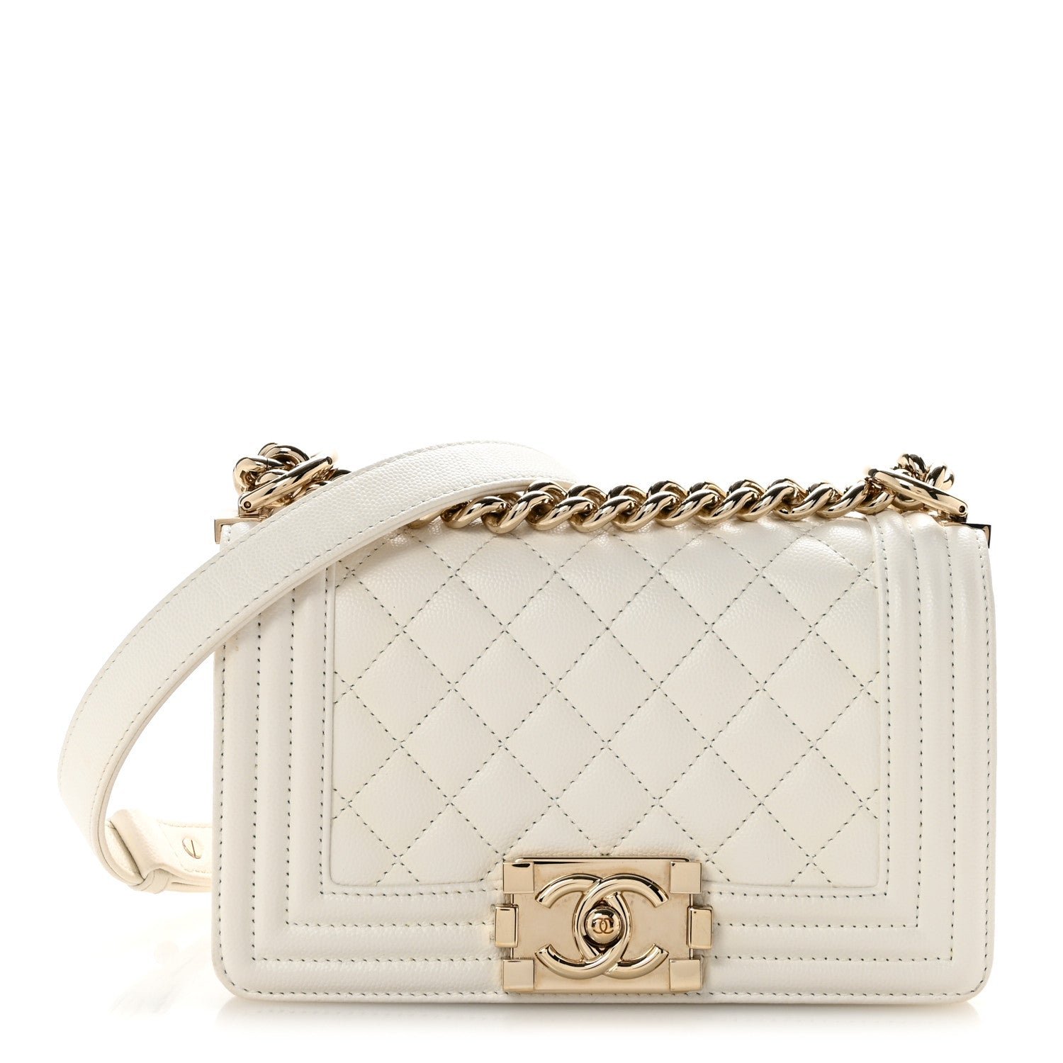 Chanel Caviar Quilted Small Boy Flap  White