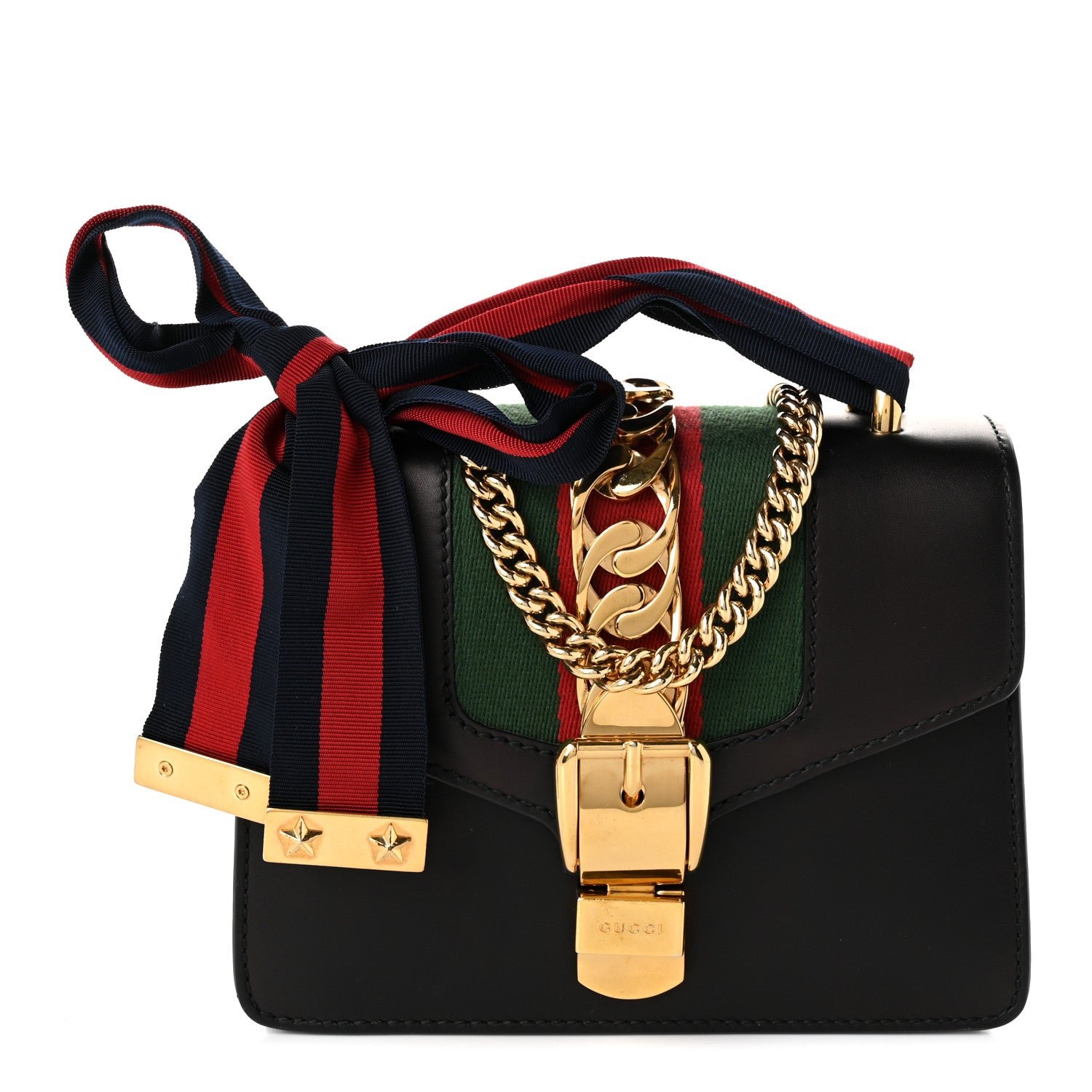 Gucci Calfskin Mini Sylvie Chain Shoulder Bag Black