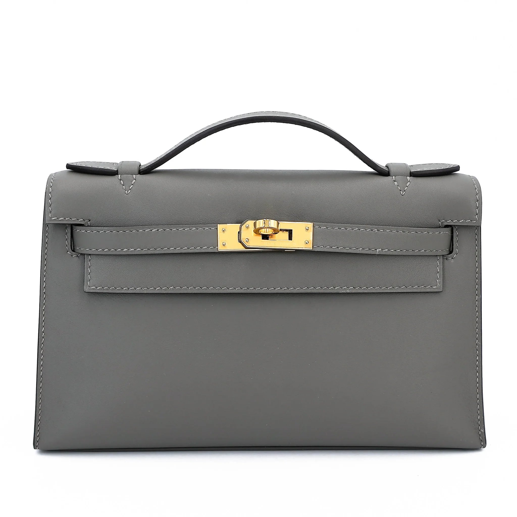 Excellent ( Rank SA ) HERMÈS Kelly Pochette Gris Meyer (0L) Swift Gold hardware U (2022)