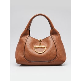 Gucci Brown Pebbled Leather Horsebit Softbit Medium Tote Bag